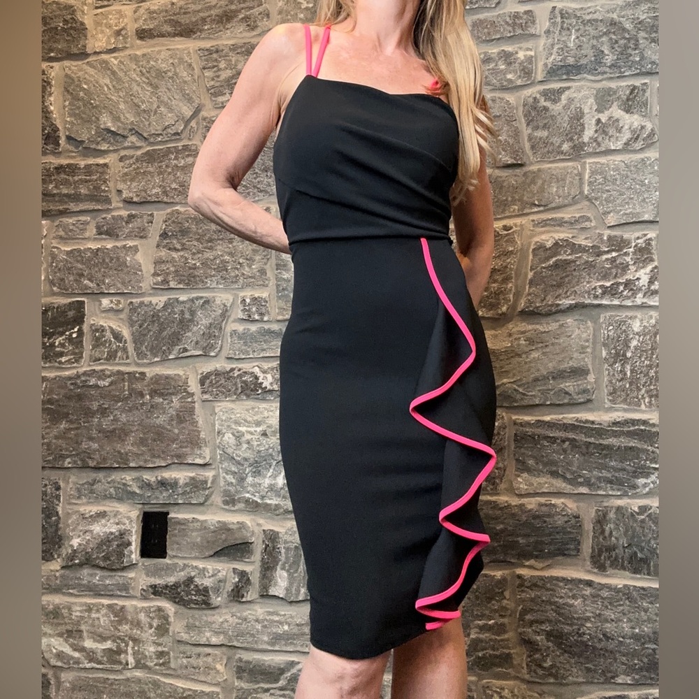 Elegant Black Dress with Pink Accents